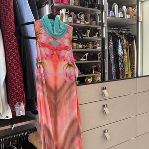 AFRM Coral and Teal Floral Maxi Dress